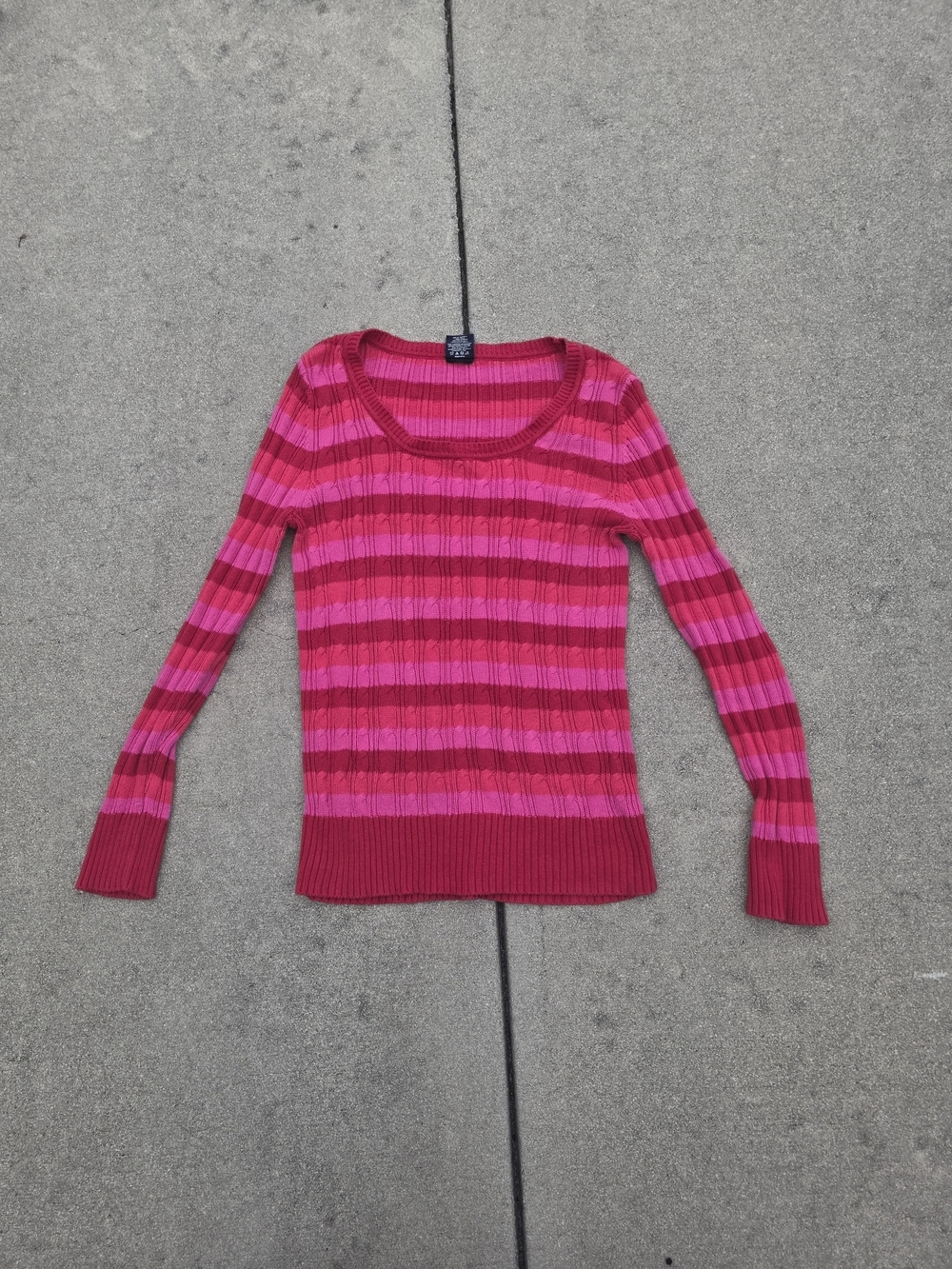 Faded Glory Striped Scoopneck Sweater in Hot Pink & Magenta